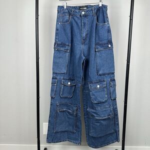 Fashion Nova Blue Jeans Size 13 High Rise Cargo Baggy Loose Y2K 90s Aesthetic
